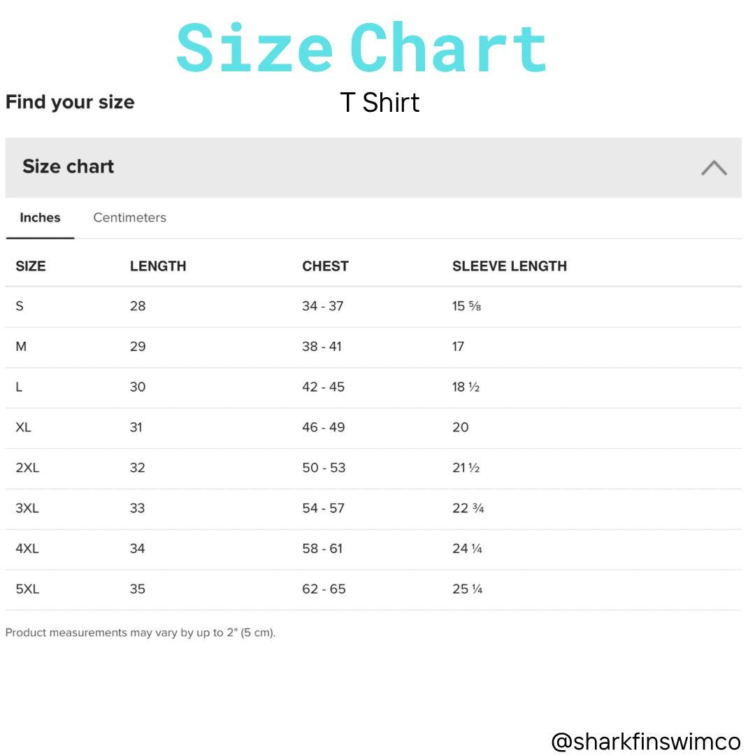 T shirt size guide in inches