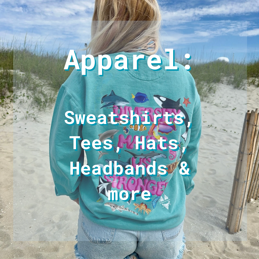 Apparel text overlay of a woman on a beach wearing a sweatshirt 