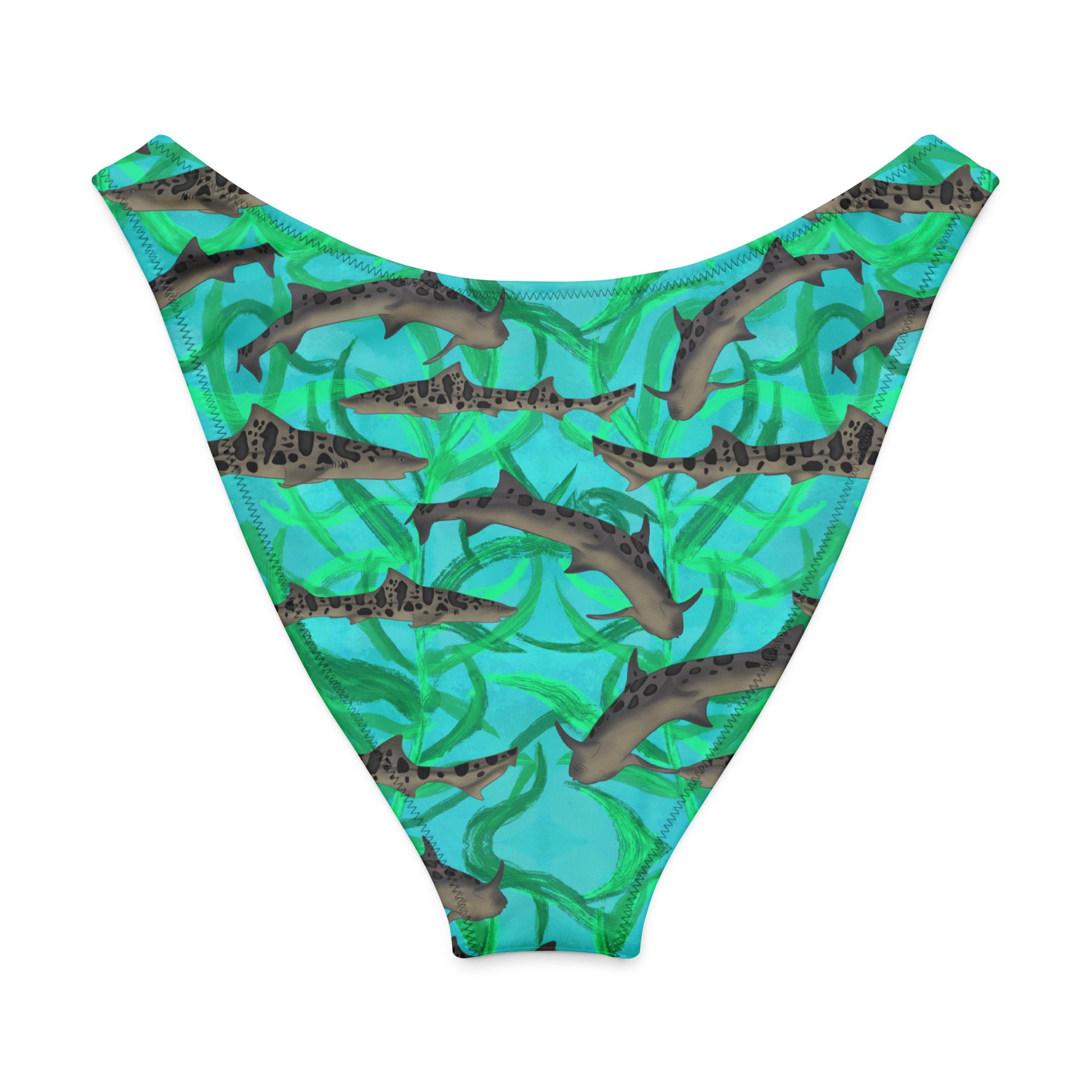Green and blue leopard Shark high cut bikini bottoms 