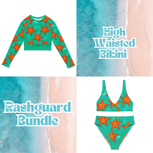 Starfish breeze rashguard and high waisted bikini bundle 