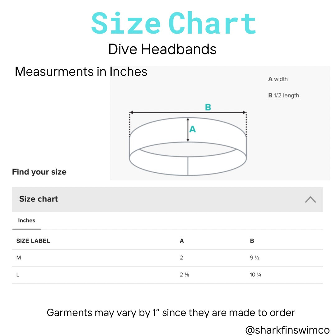 Dive headband size guide in inches 