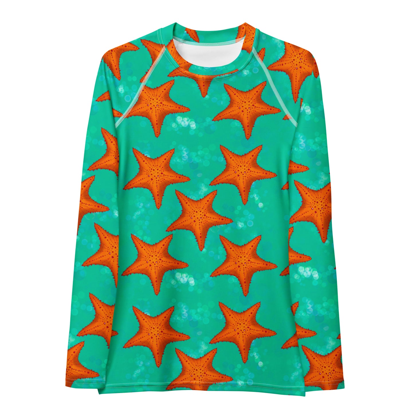 Green/teal full length rashguard with orange starfish 
