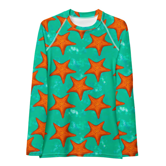 Green/teal full length rashguard with orange starfish 