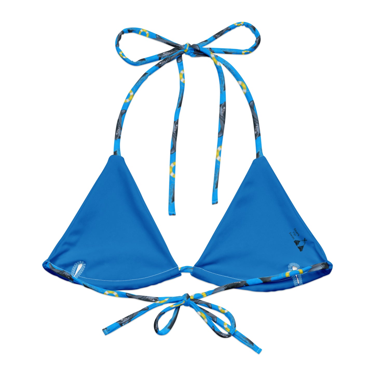 Blue great white shark bikini top with yellow floaties With blue inside lining 