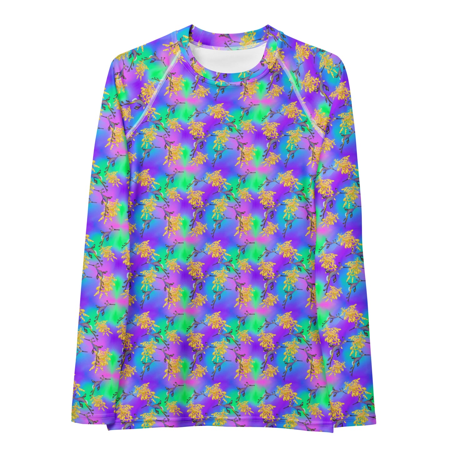 Purple and green long sleeve rashguard with sea dragons 