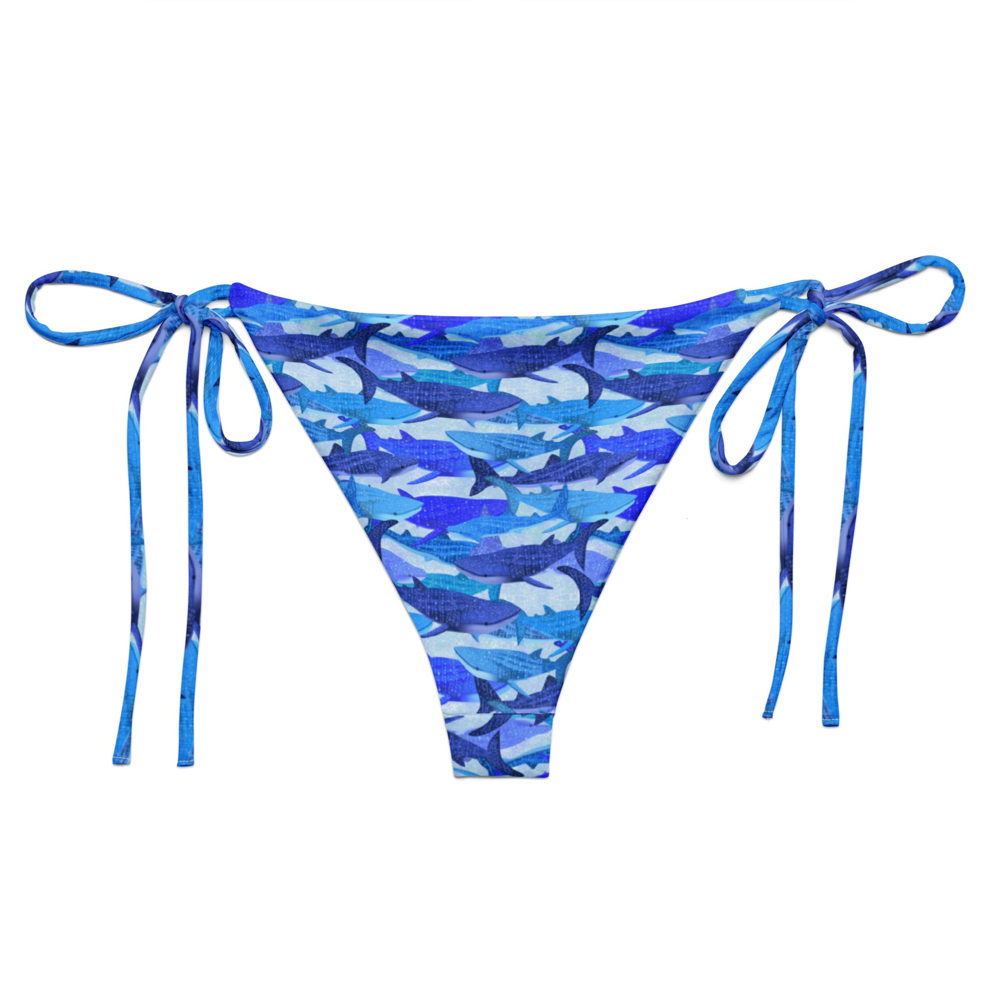 Blue glitter whale sharks eco string bikini bottom