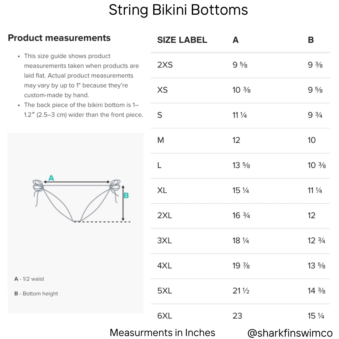 String bikini product measurement guide 