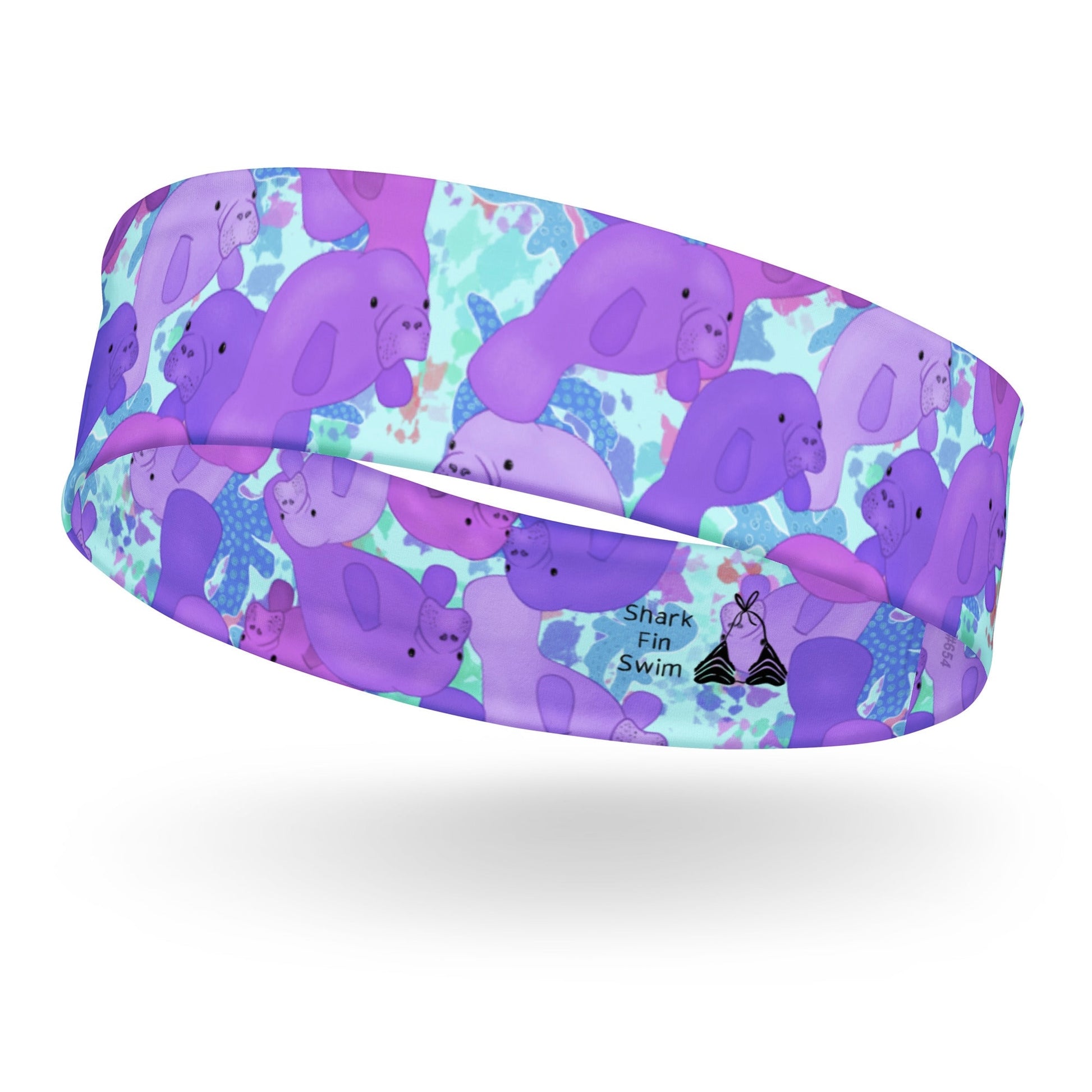 Blue Headband with purple manatees 