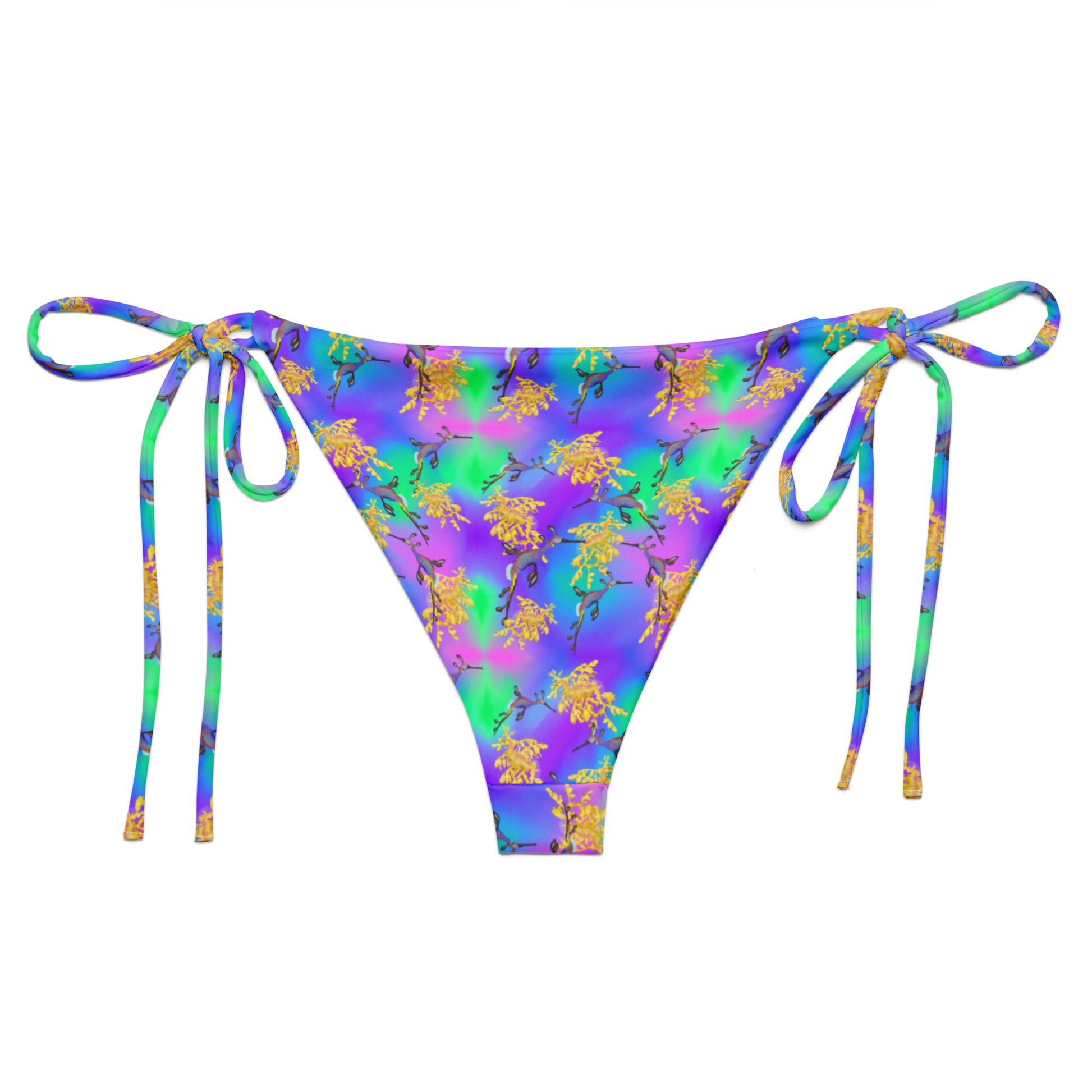 Purple and green string bikini bottom with sea dragons