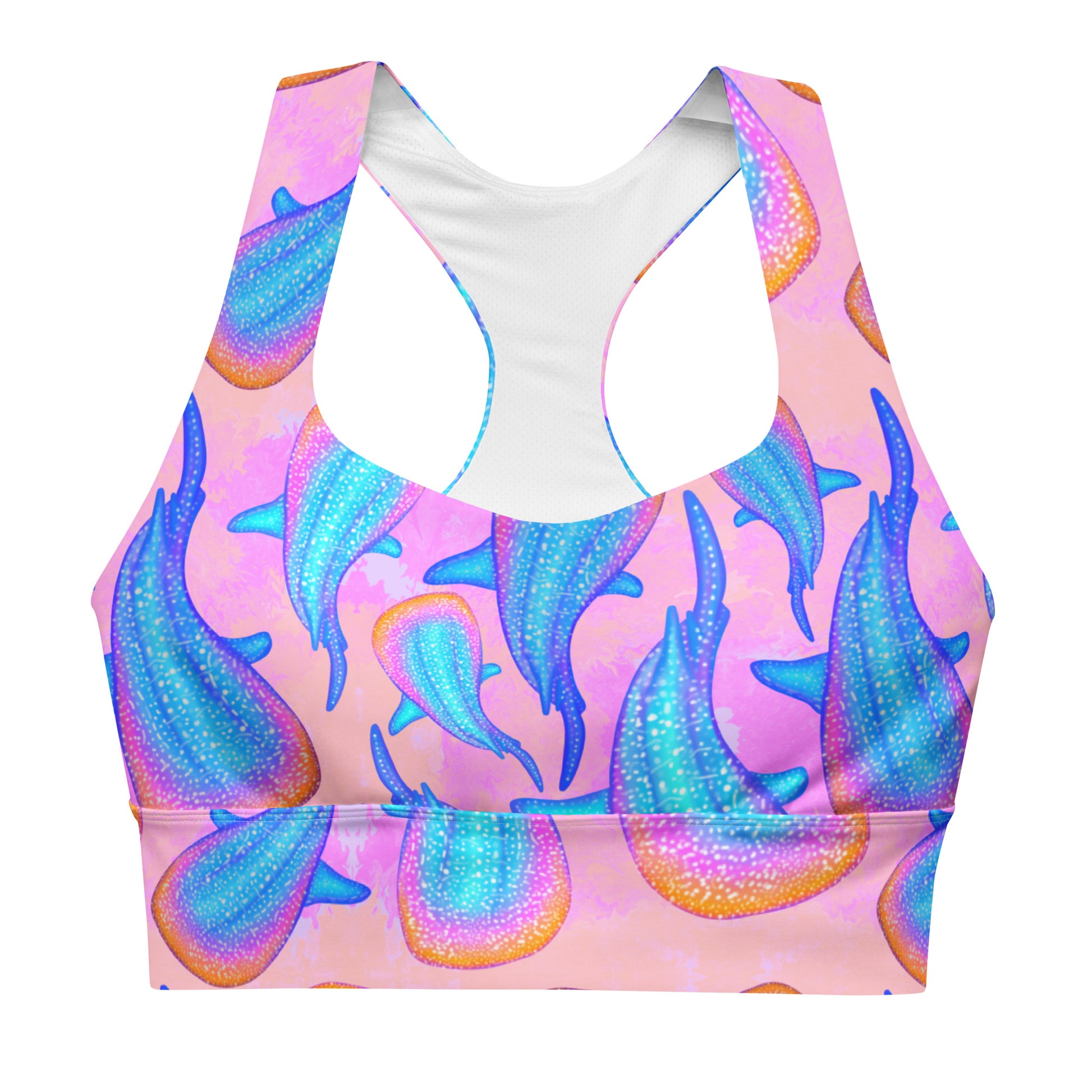 Pink sports bra with rainbow whale sharks 