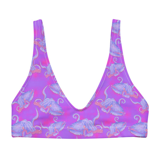 Purple and hot pink colorful octopus eco sporty bikini top