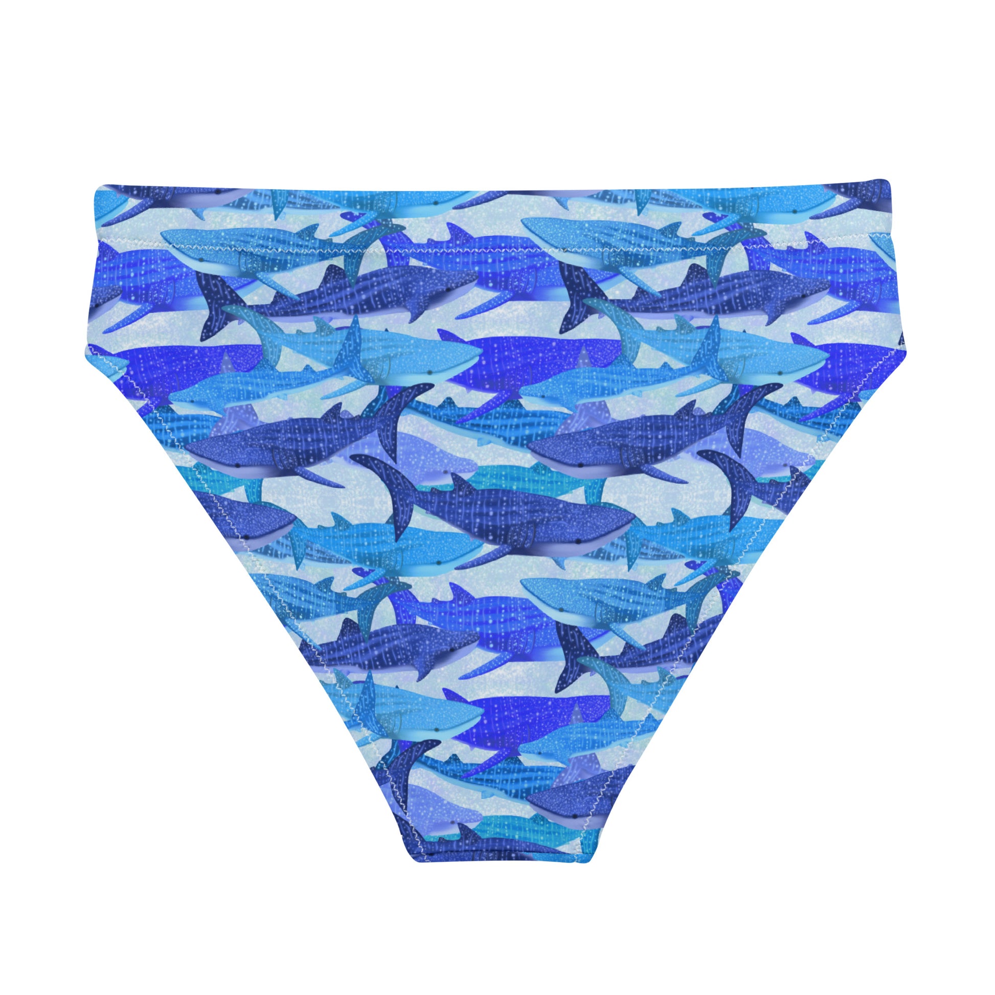 Blue glitter whale sharks background eco high waisted bikini bottom 