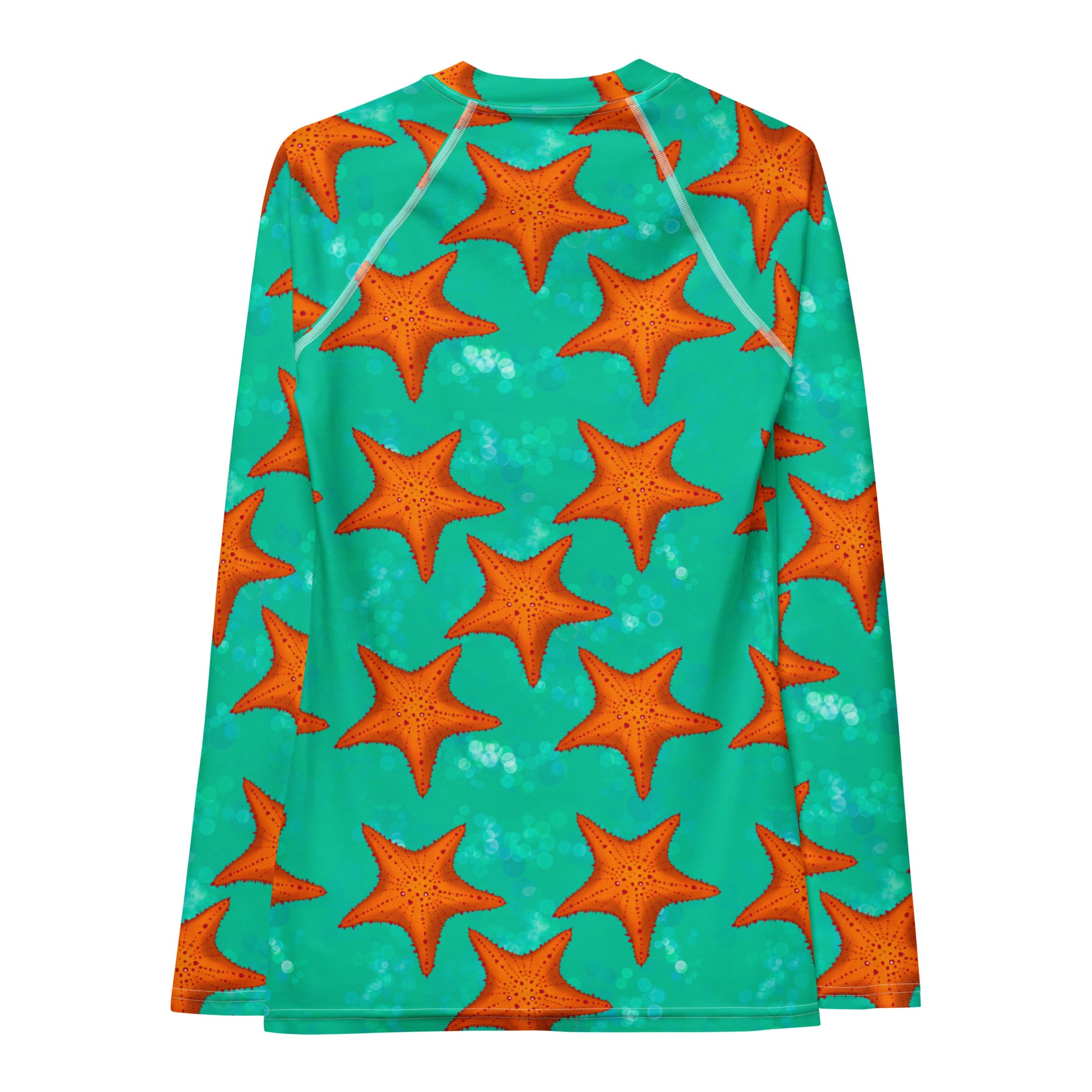Green/teal full length rashguard with orange starfish 