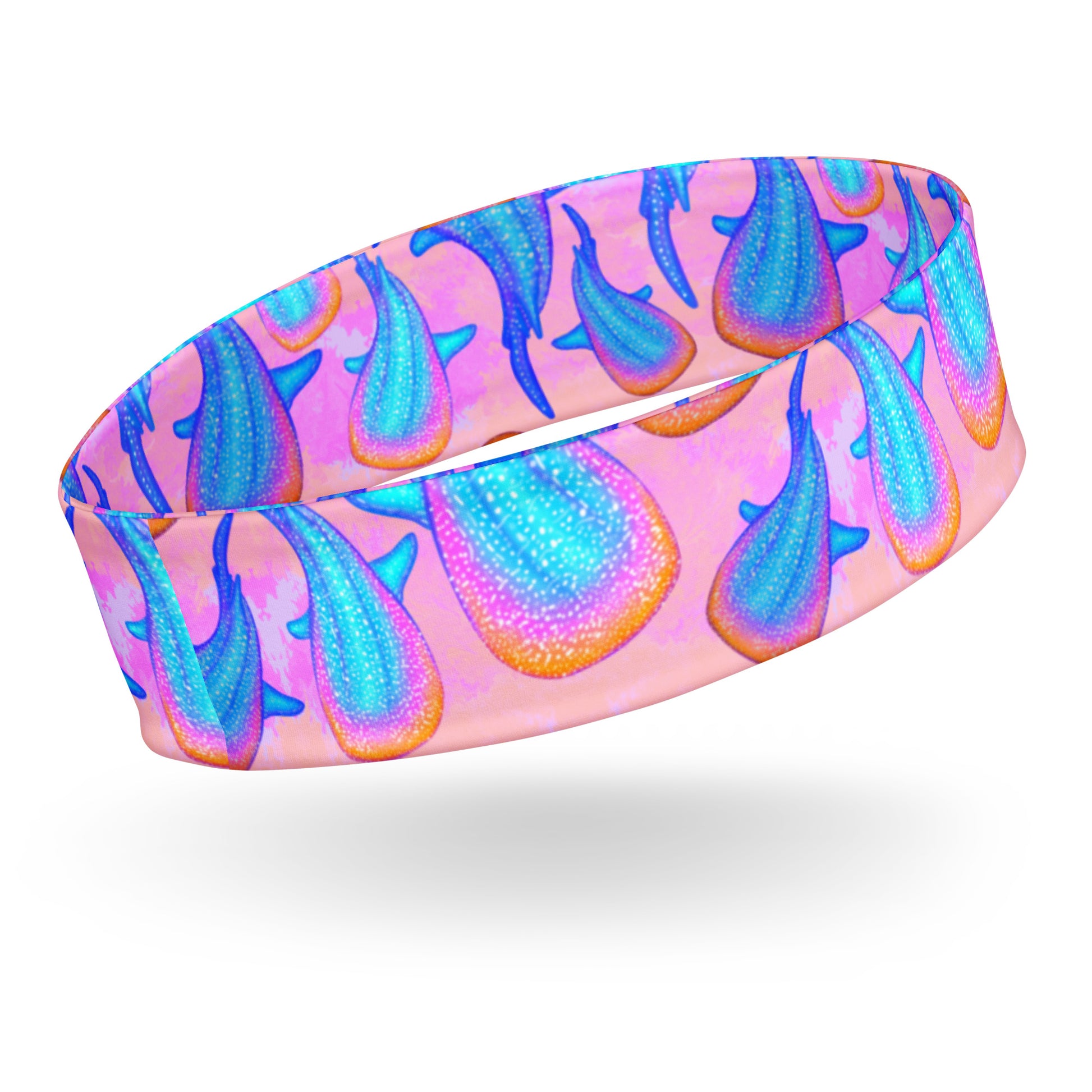 Rainbow whale shark headband with pink background 