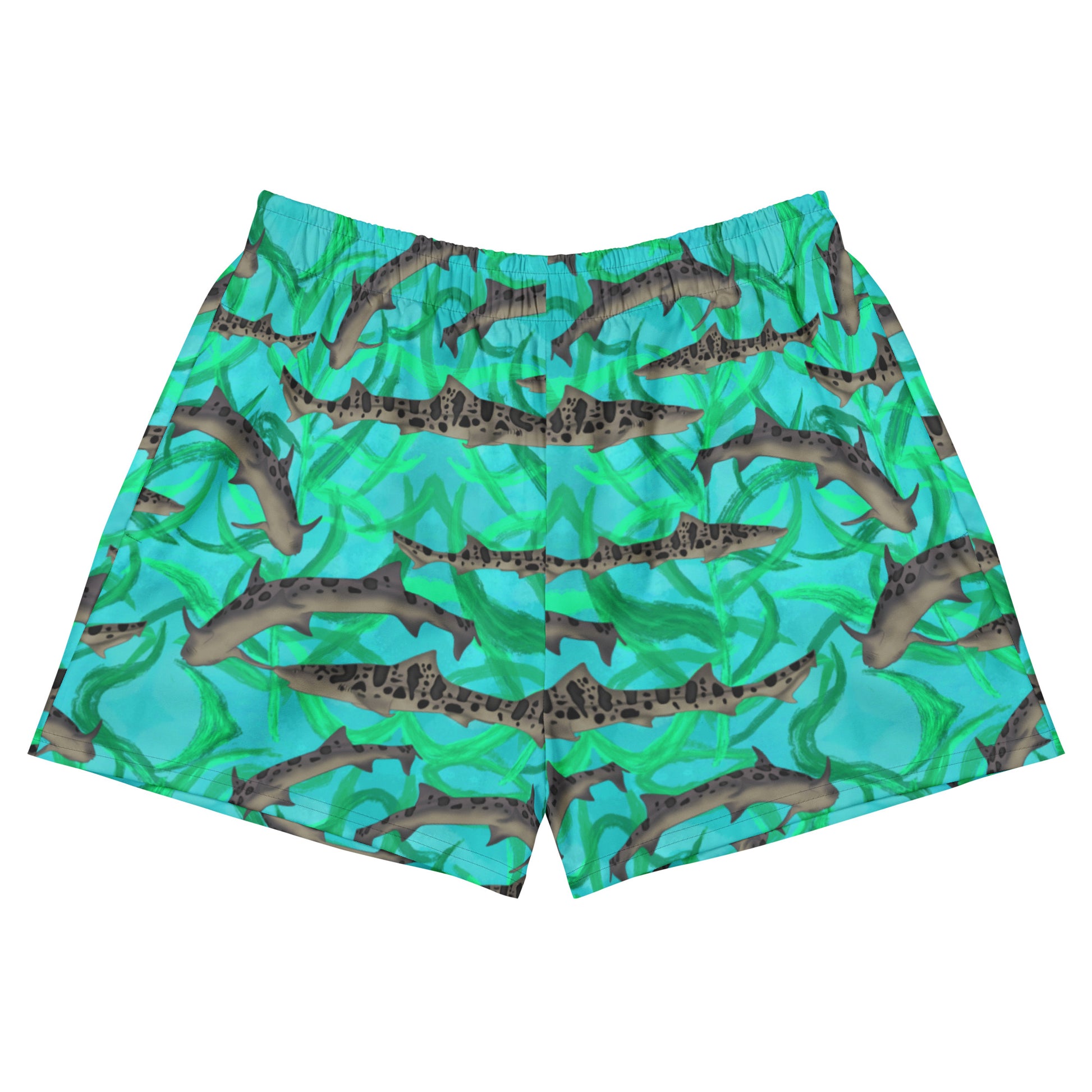 Green and blue leopard Shark swim shorts 
