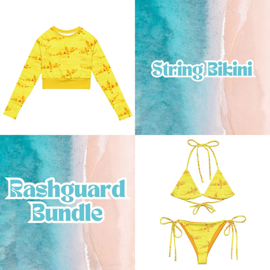 Sunny bite Shark tooth rashguard and string bikini bundle 