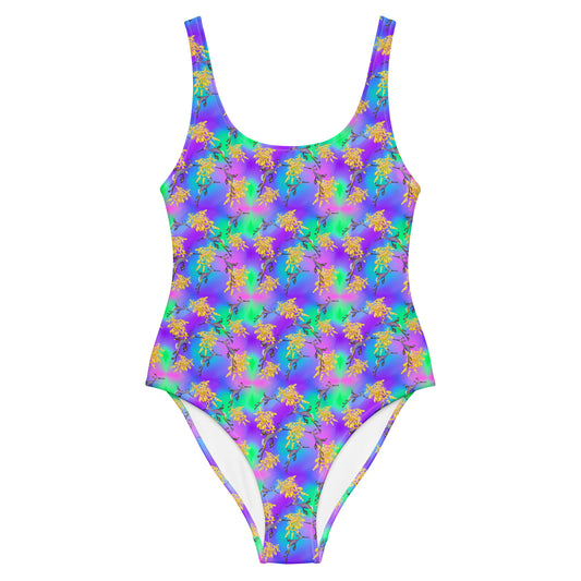 Green and purple one piece swimsuit with sea dragons 