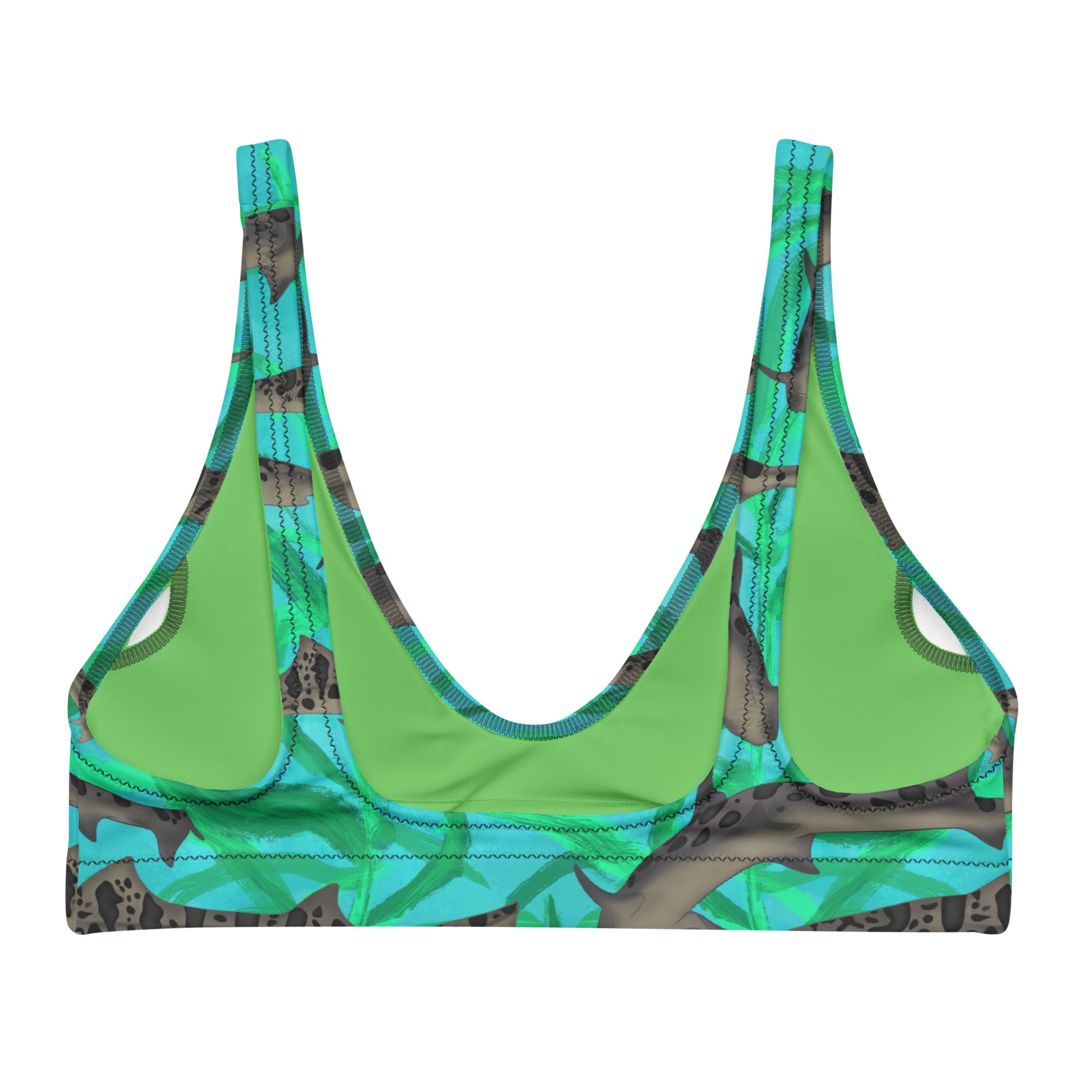 Blue and green leopard sharks sporty bikini top 