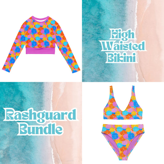 Mermaid money sand dollar high waited bikini and cropped rashguard bundle 