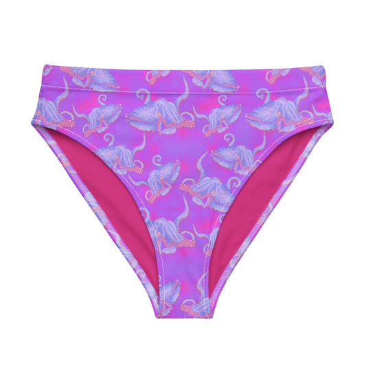 Purple and hot pink colorful octopus eco high waisted bikini bottom 