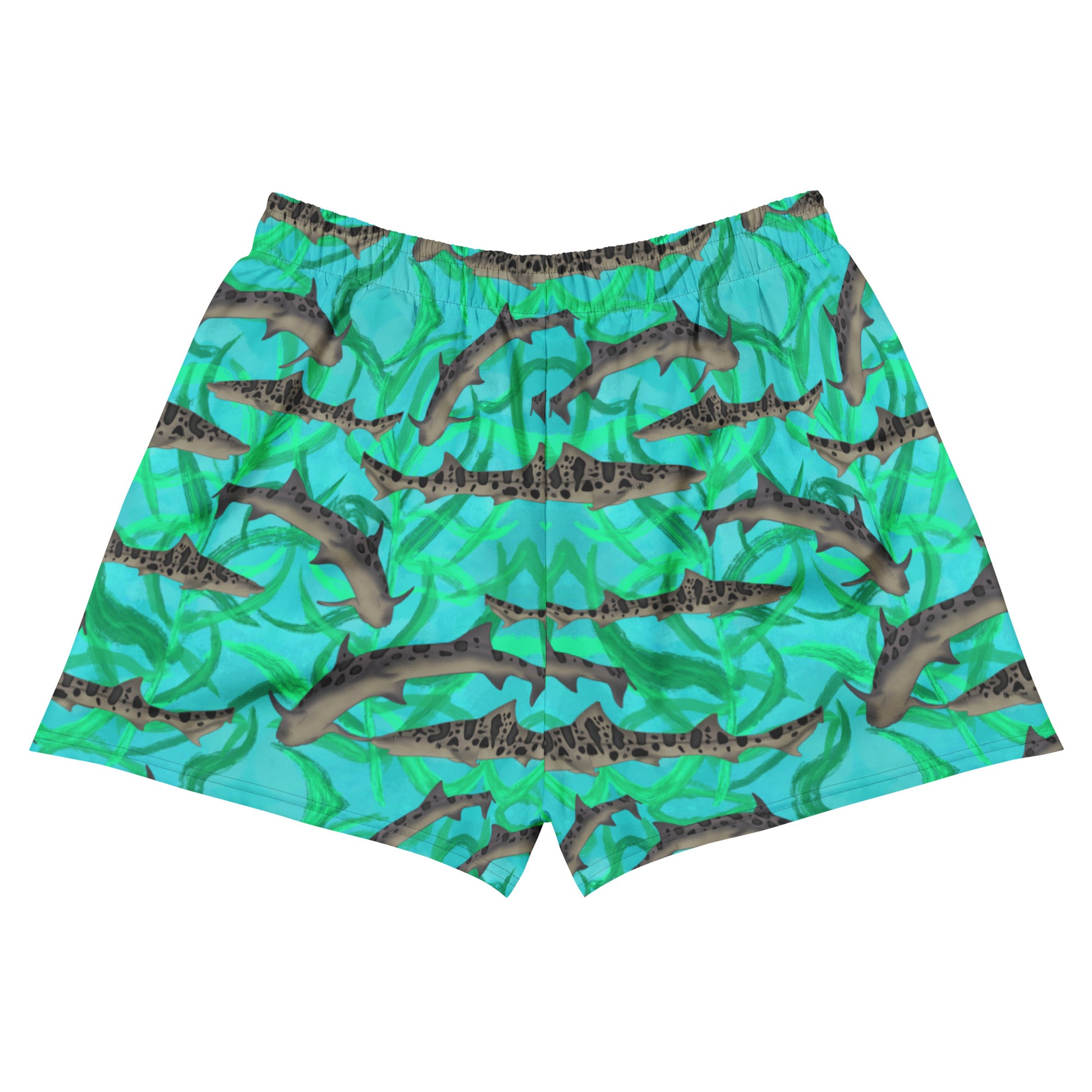 Green and blue leopard Shark swim shorts 