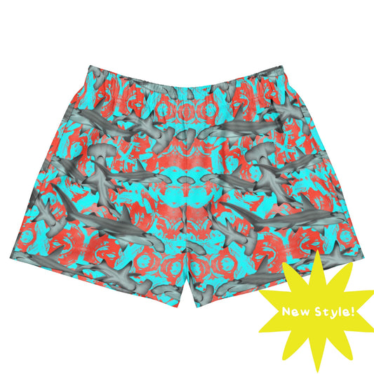 Fin & Fierce Hammerhead sustainable athletic short blue and red background