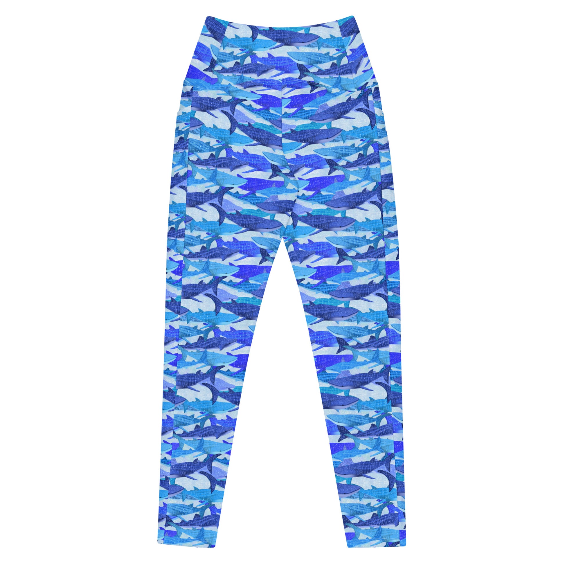Blue glitter whale sharks eco high waisted swim leggings 