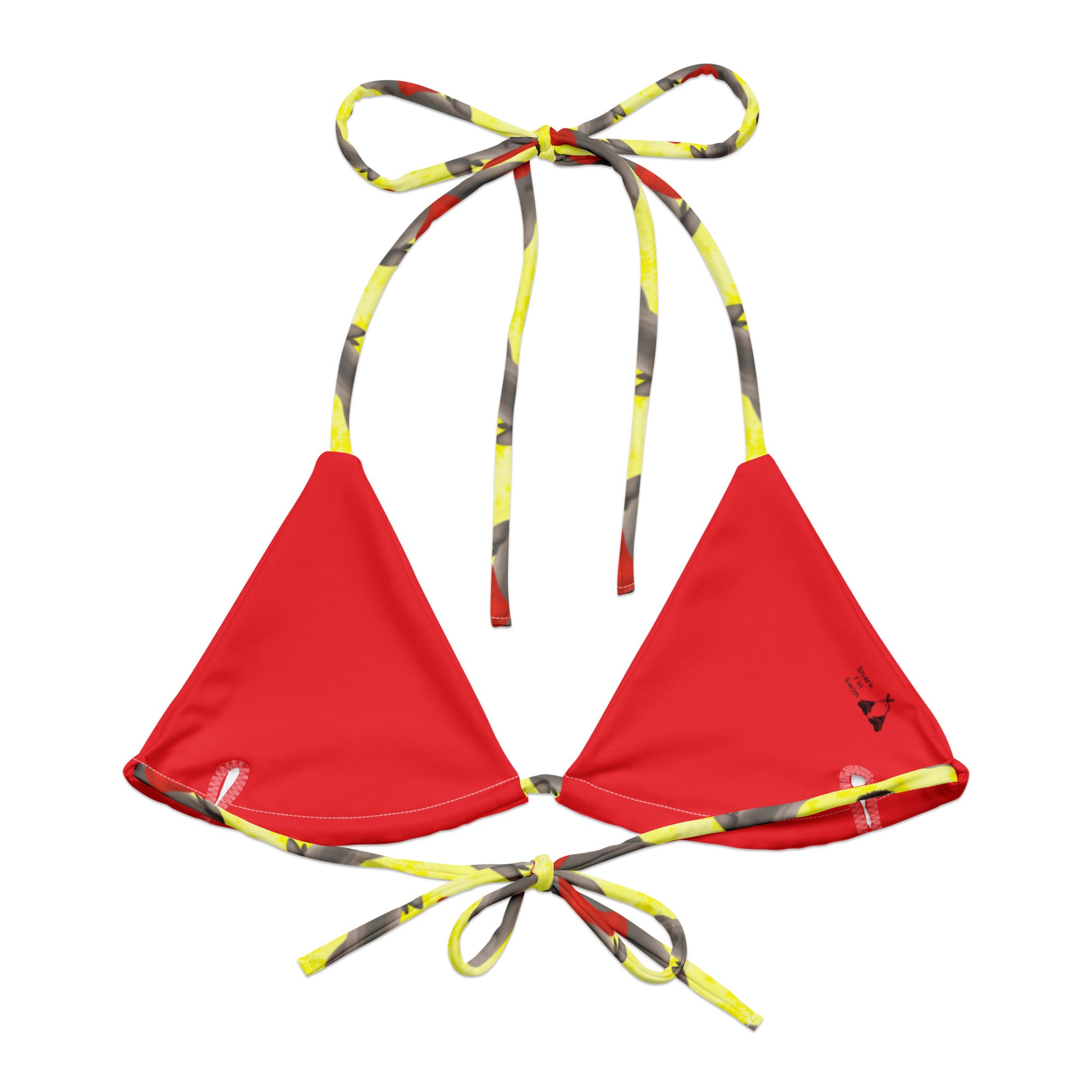 Yellow String bikini top with dolphins and red flowers 