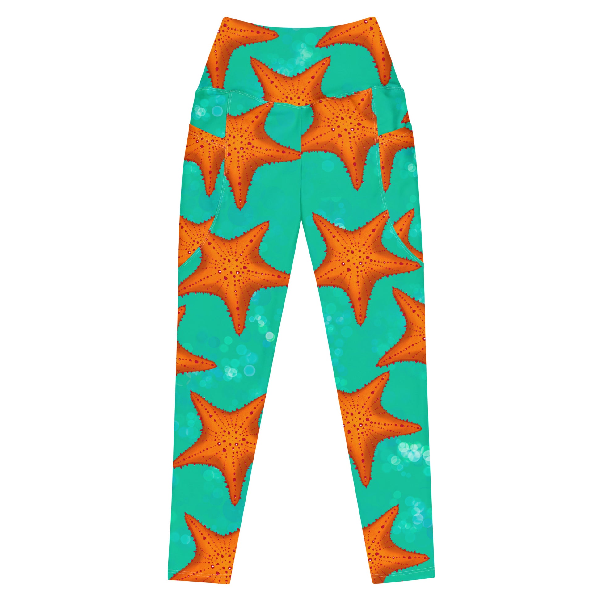 Orange starfish with greenish teal dive leggings 