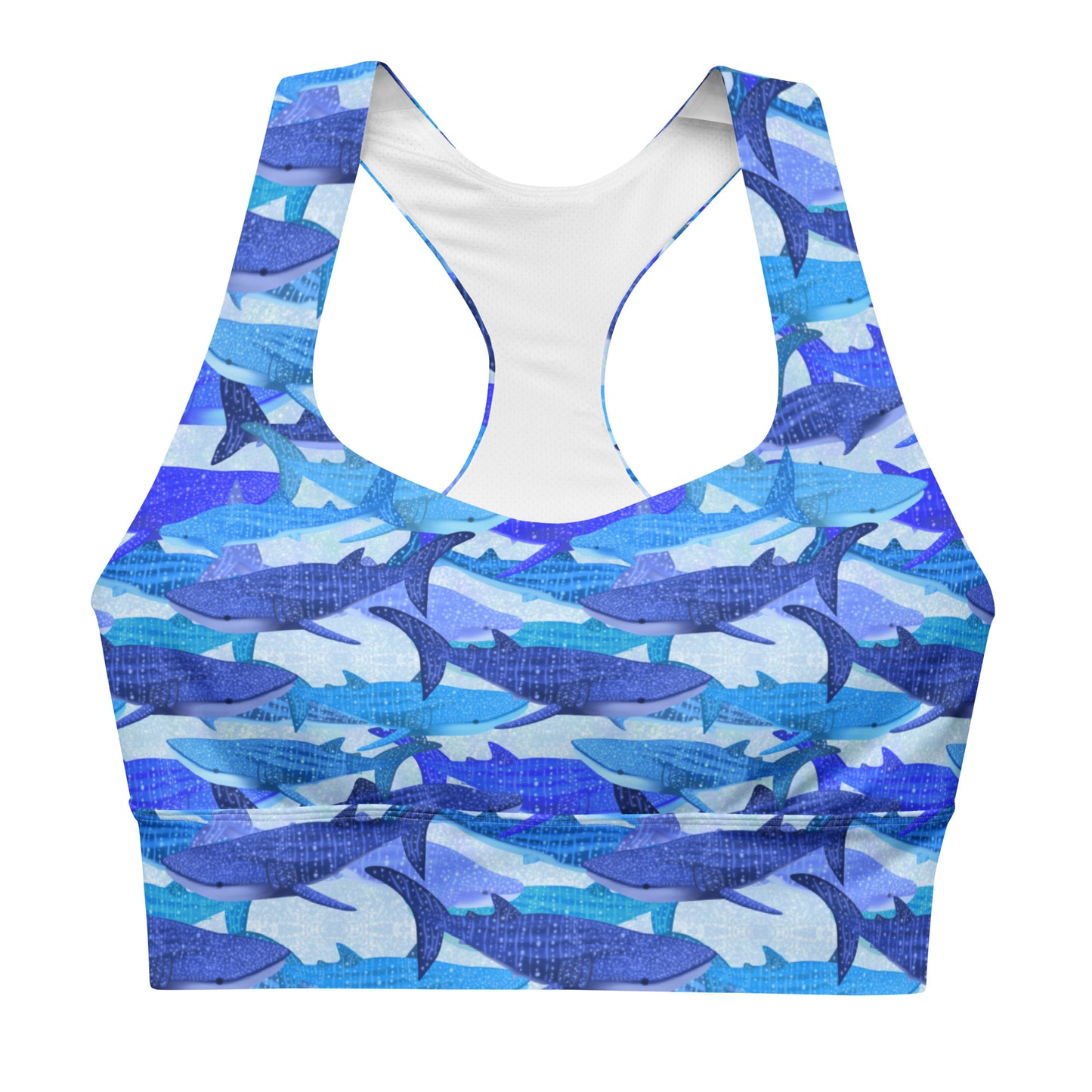 Blue sports bra with whale sharks 