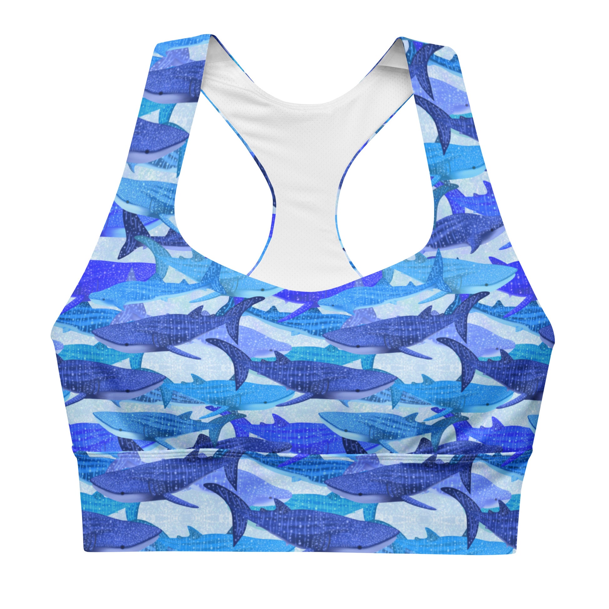 Blue sports bra with whale sharks 