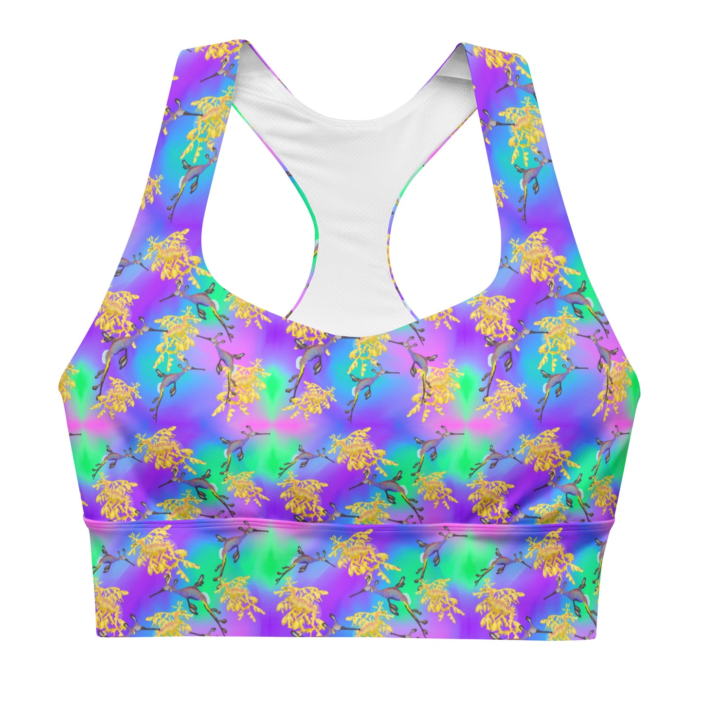 Purple and green sports bra with sea dragons 