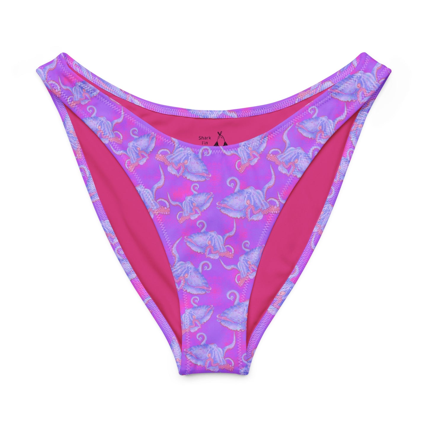 Purple and hot pink colorful octopus eco high cut bikini bottom 