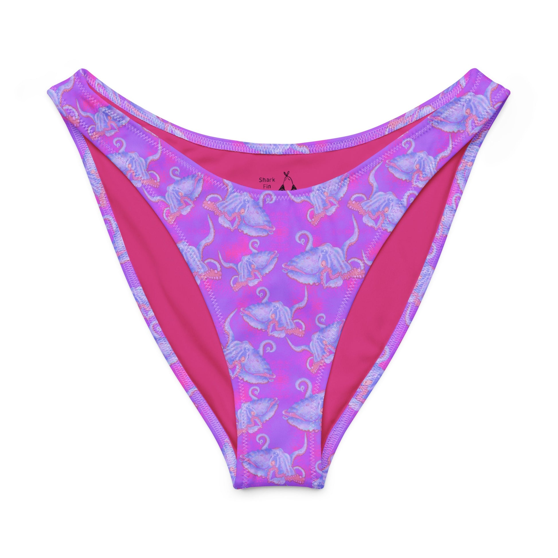 Purple and hot pink colorful octopus eco high cut bikini bottom 
