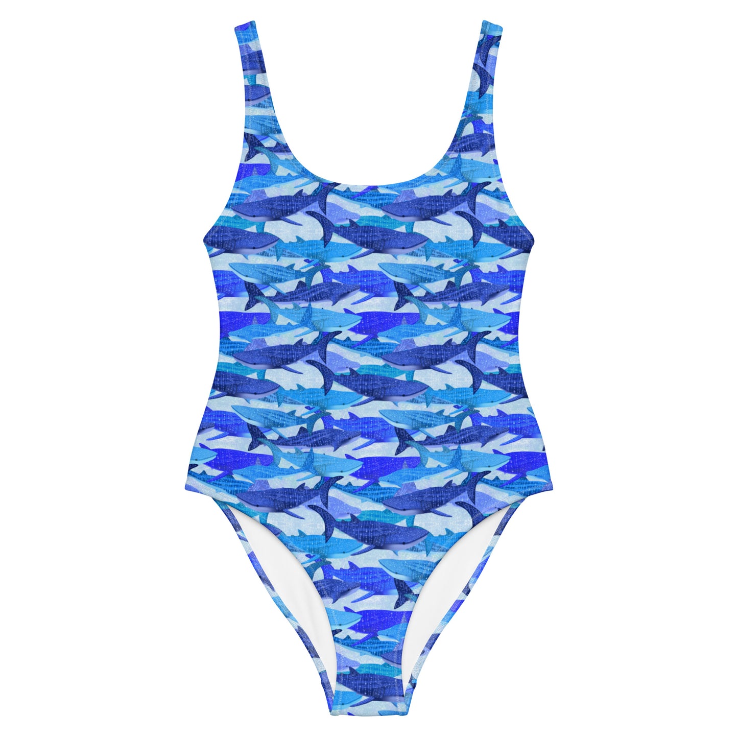 Blue one piece swimsuit with whale sharks 
