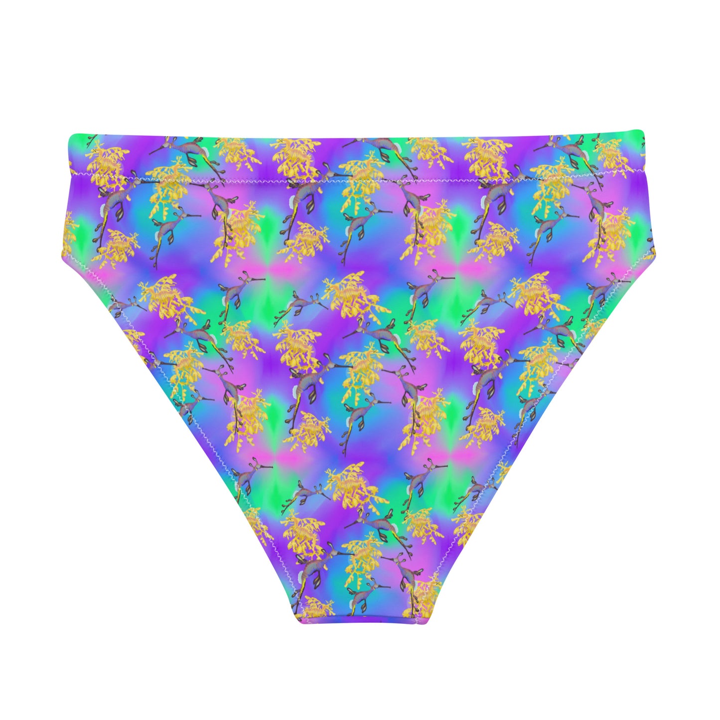 Green and purple high waisted bikini bottoms with sea dragons 