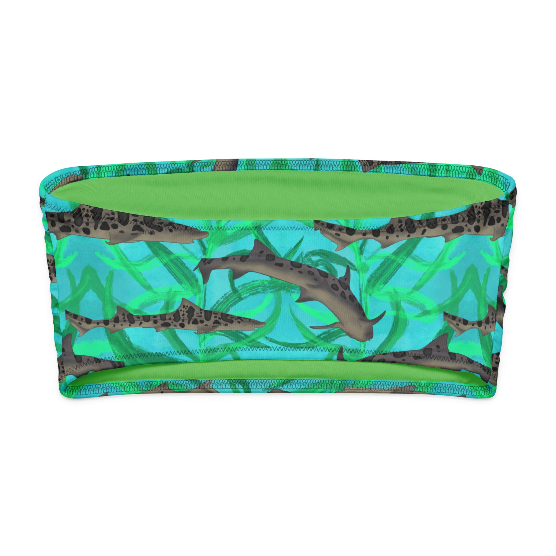 Blue and green leopard Shark bandeau bikini top 