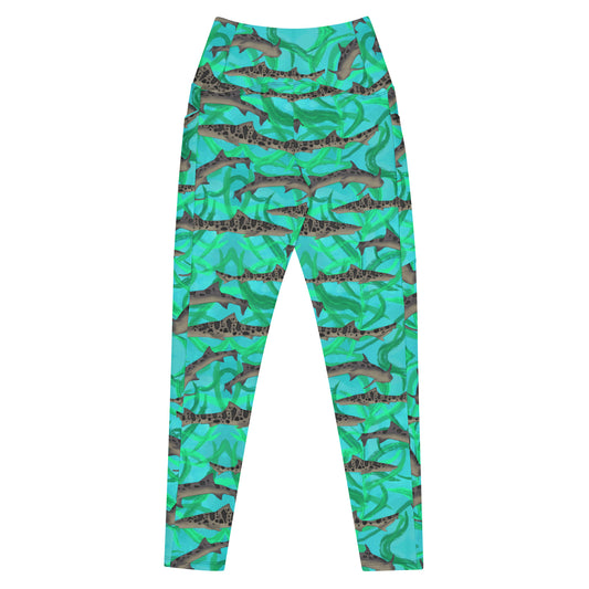 Green and blue leopard Shark leggings 