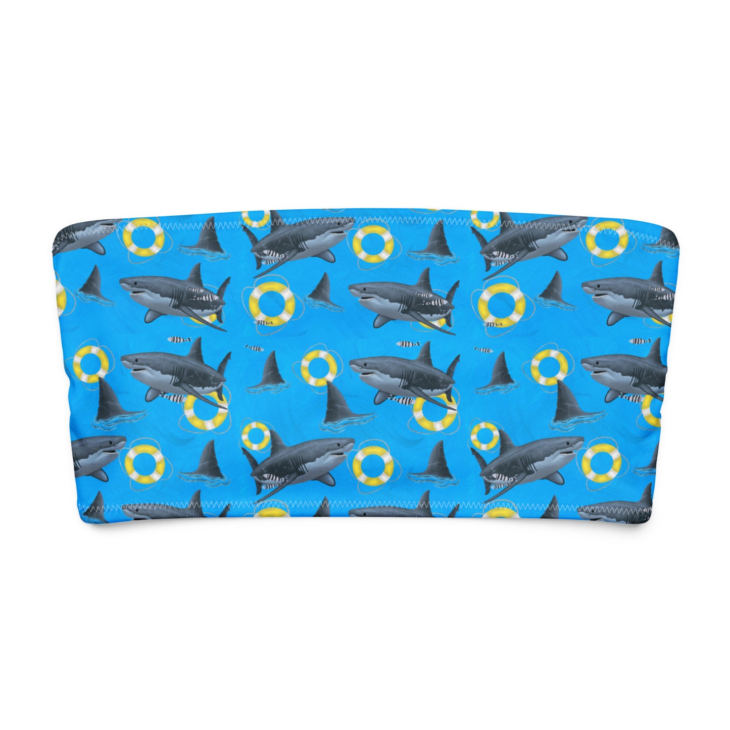 Blue great white shark bandeau bikini top with yellow floaties 