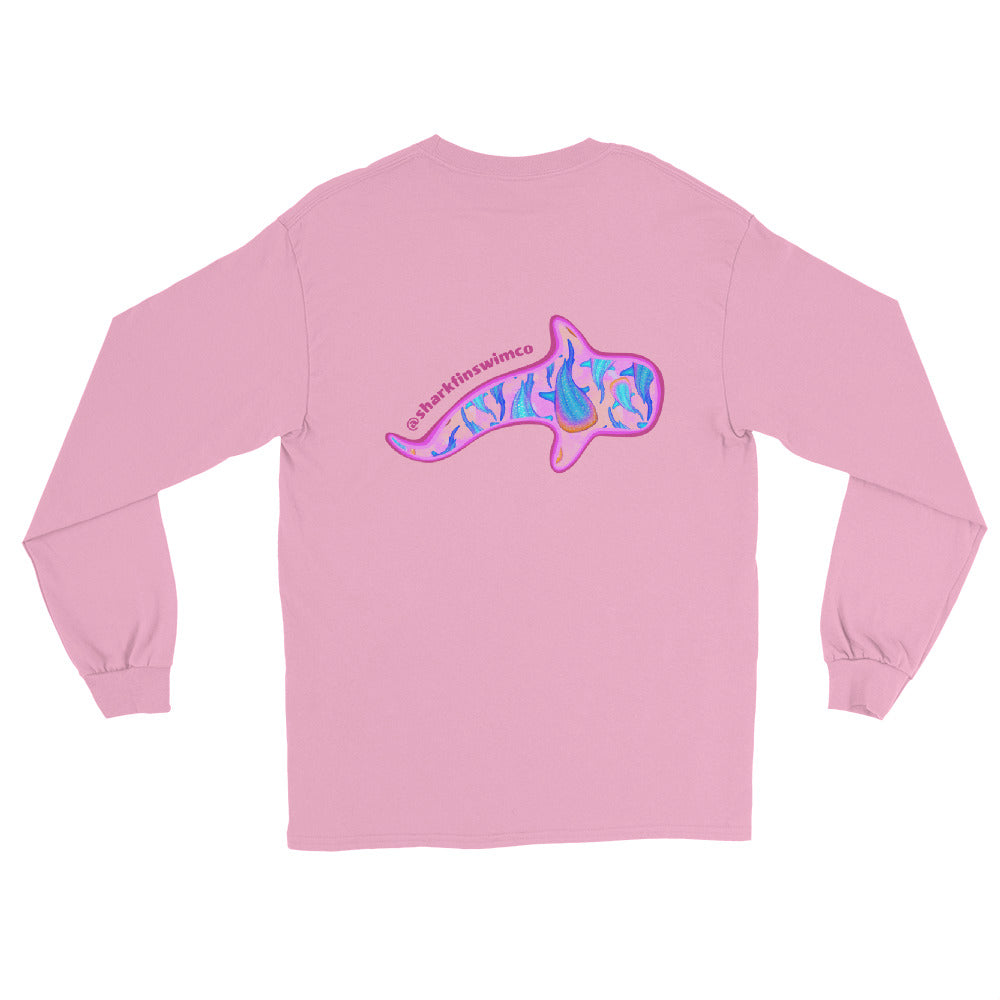 sharks are like really cool rainbow whale shark pink long sleeve eco t shirt 