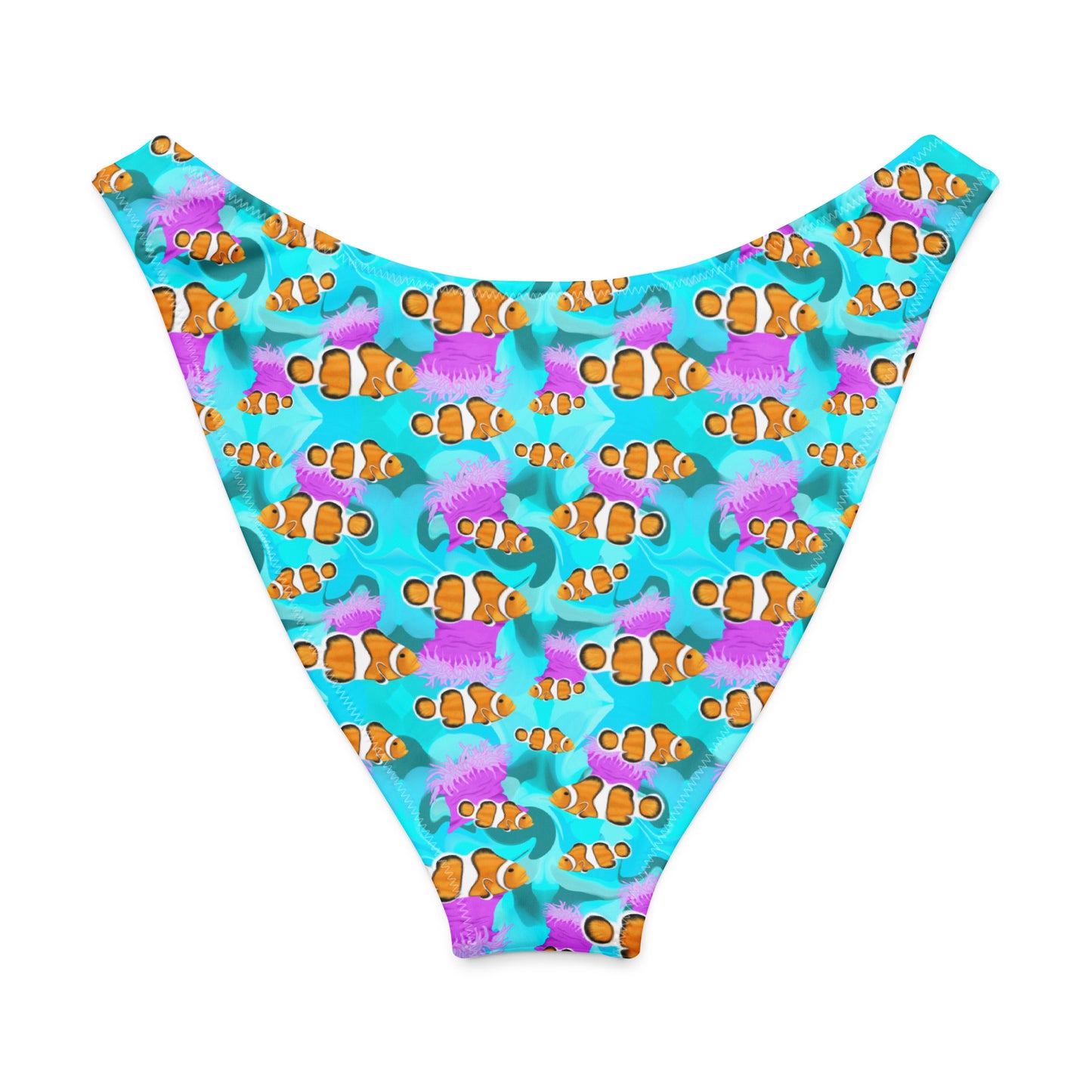 Swim bottom with clownfish pattern on a blue background