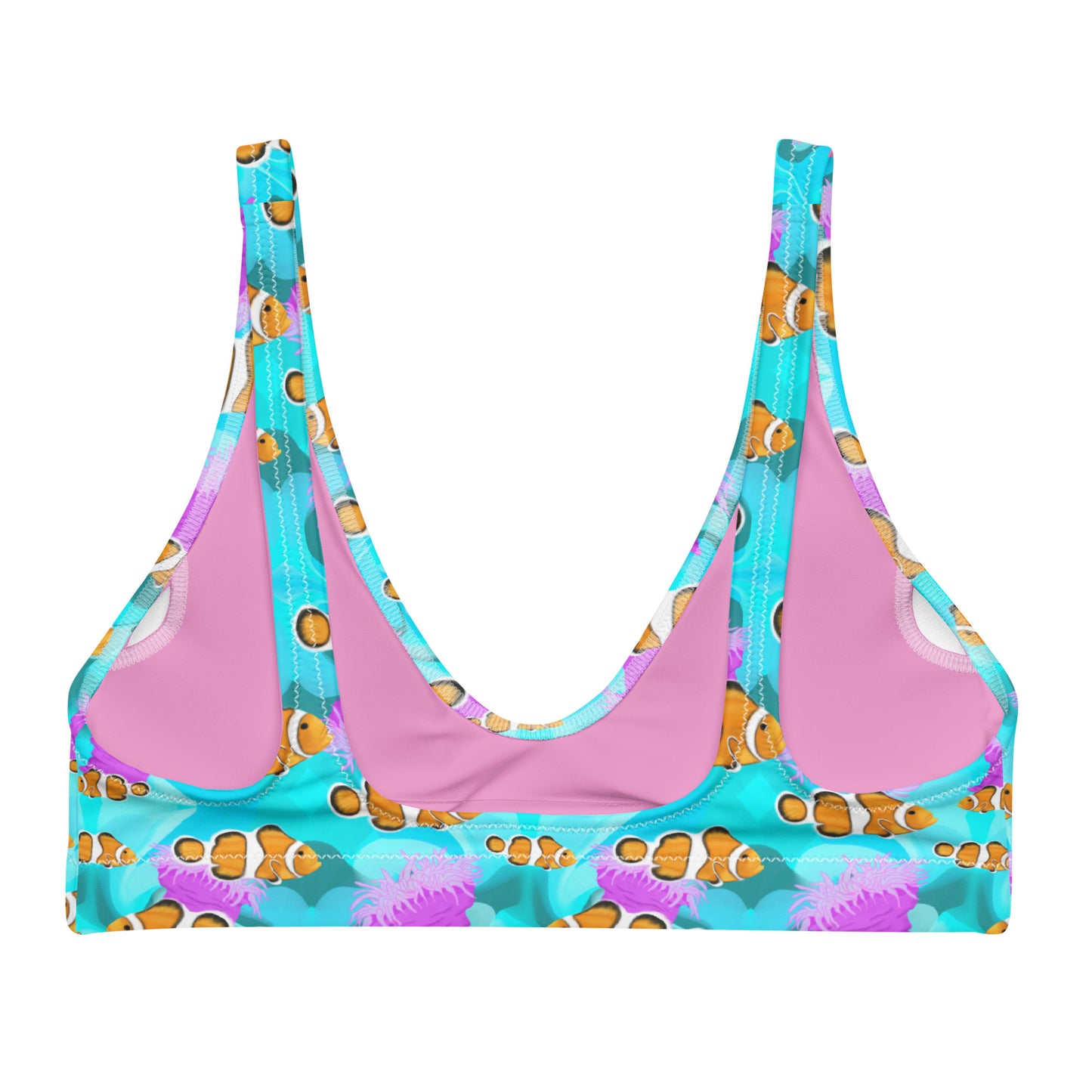 Blue bikini top with clownfish and pink anemones 