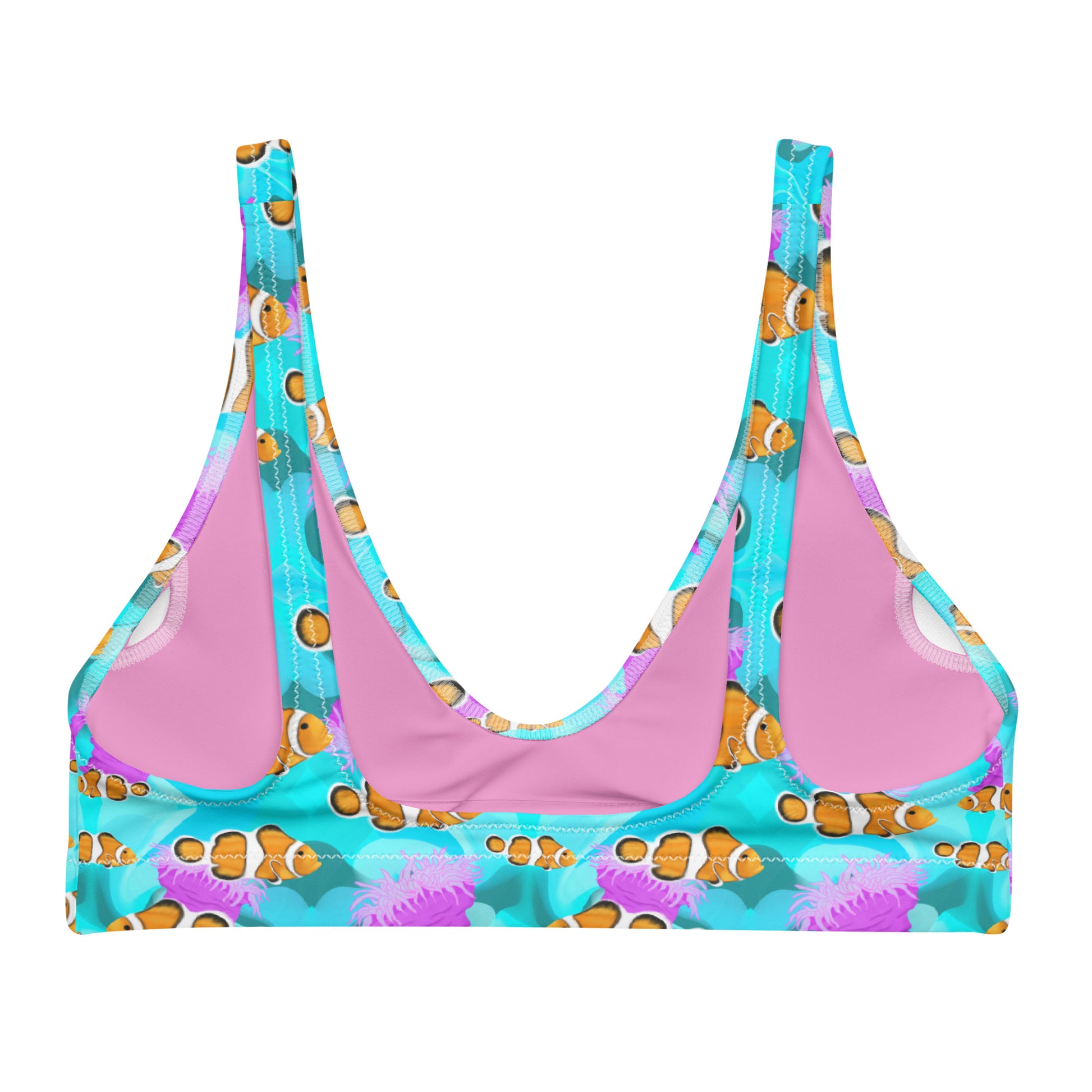 Blue bikini top with clownfish and pink anemones 