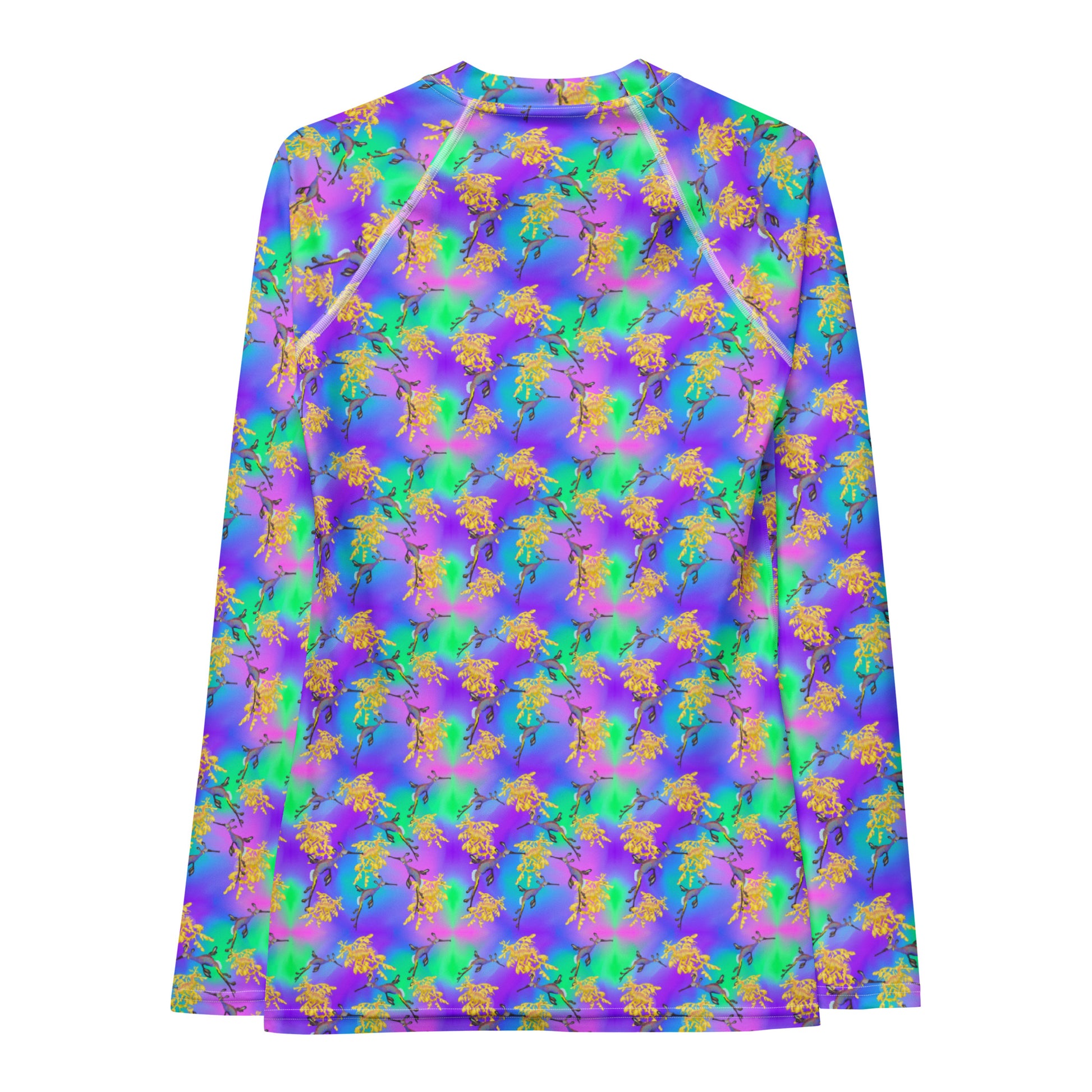 Purple and green long sleeve rashguard with sea dragons 