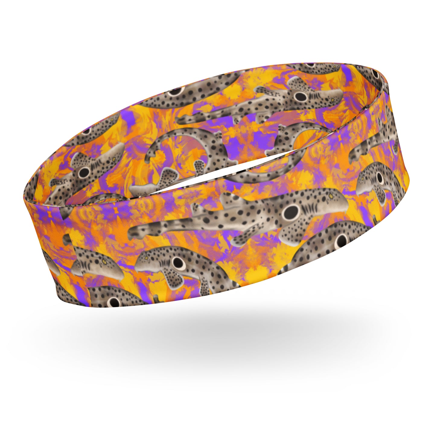 Epaulette Sharks with orange and purple background eco dive headband
