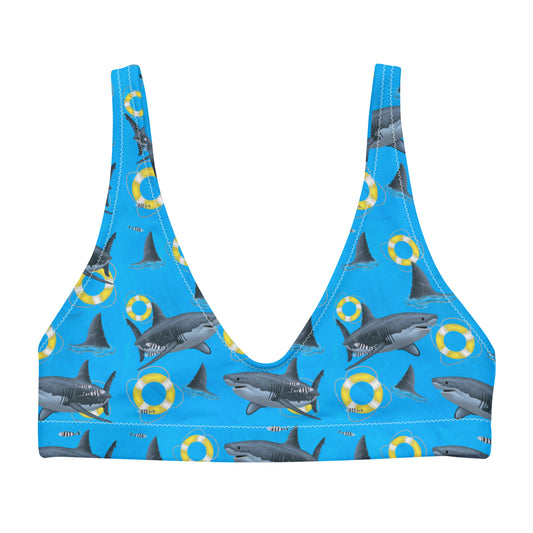Blue great white shark sporty bikini top with yellow floaties 