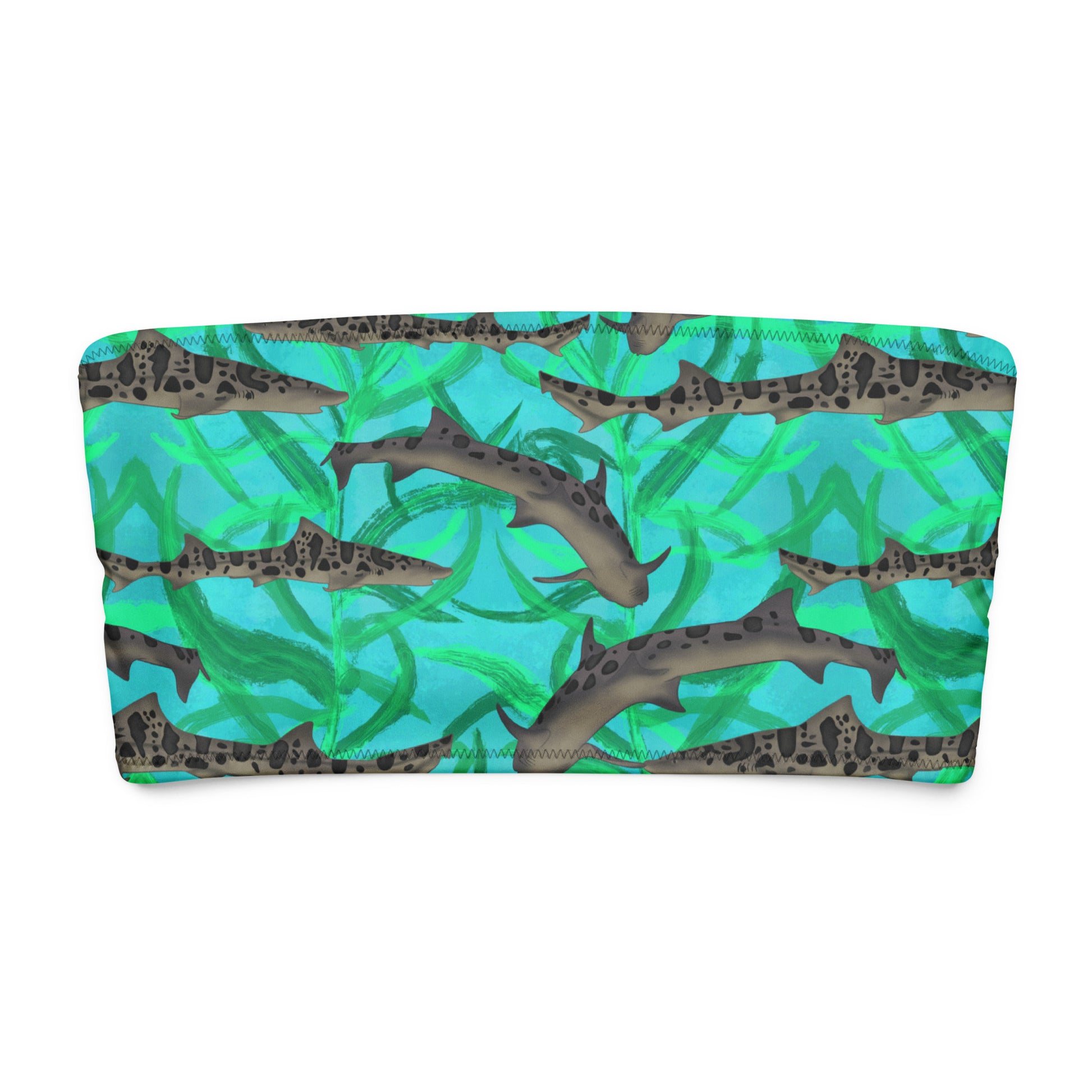 Blue and green leopard Shark bandeau bikini top 