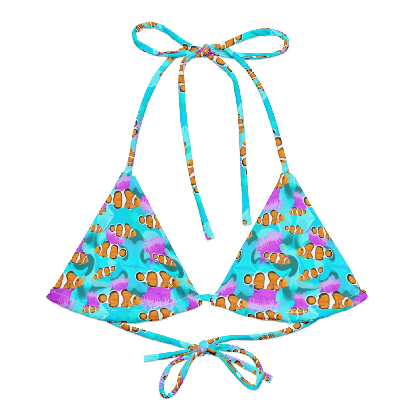 Blue string bikini with clownfish and pink anemones 