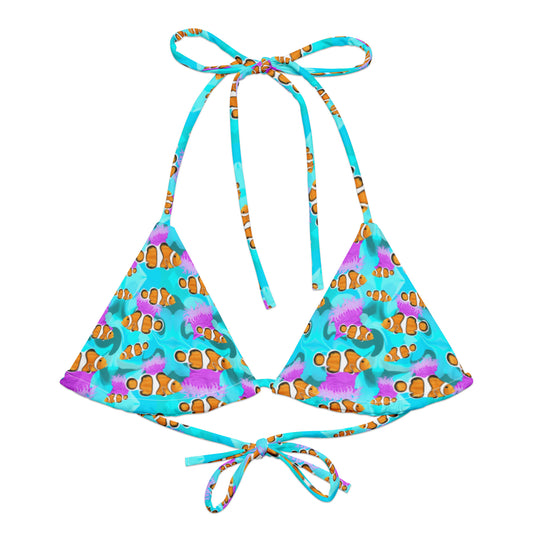 Blue string bikini with clownfish and pink anemones 