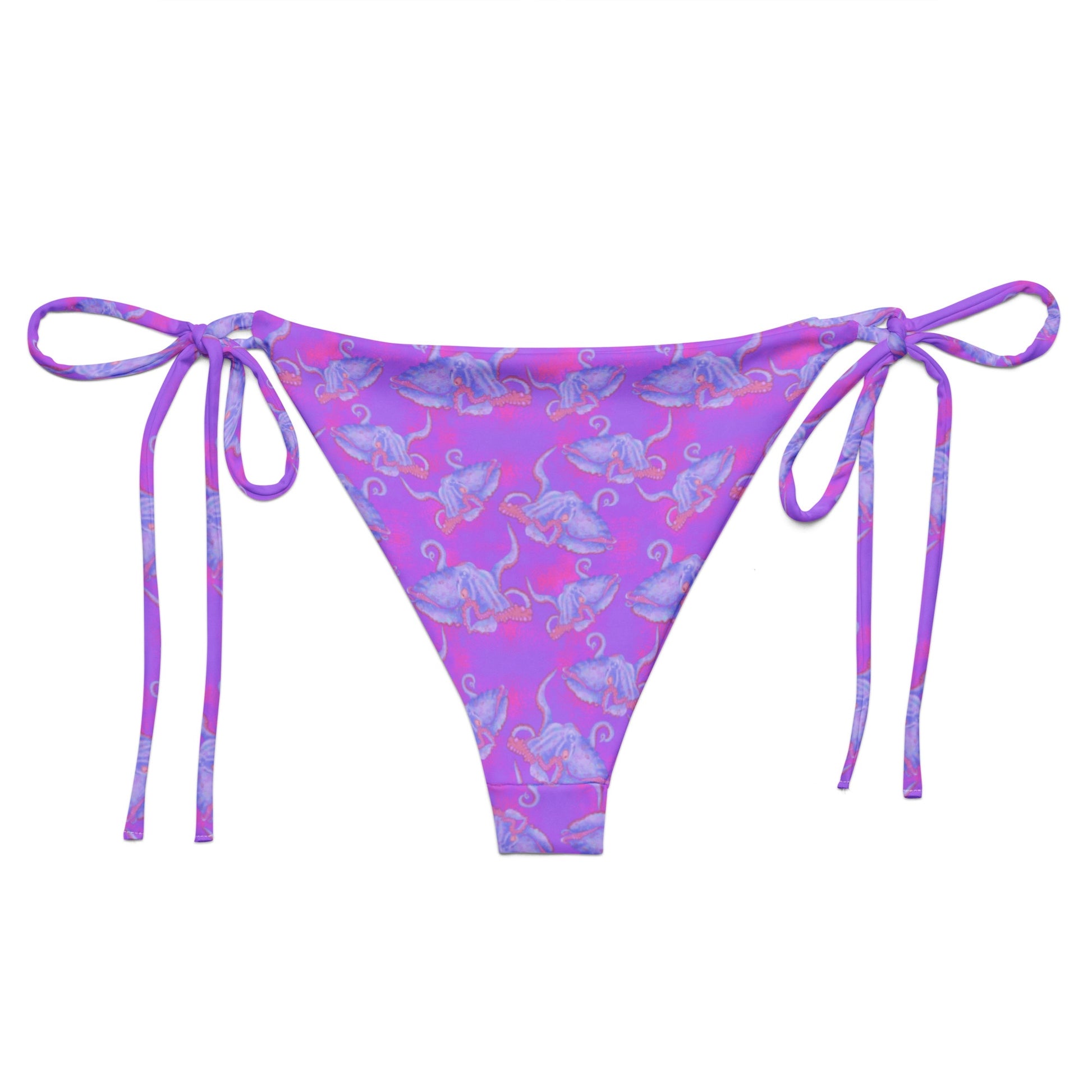 Purple and hot pink colorful octopus eco string bikini bottoms 